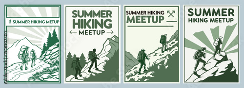 Adventure Awaits Summer Hiking Meetup Illustrative Poster Collection Inspiring Exploration Through Bold Designs