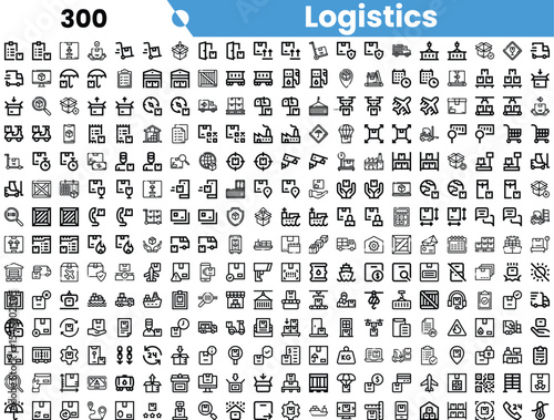 A comprehensive collection of logistics-related icons, featuring various themes including transportation, storage, and delivery.