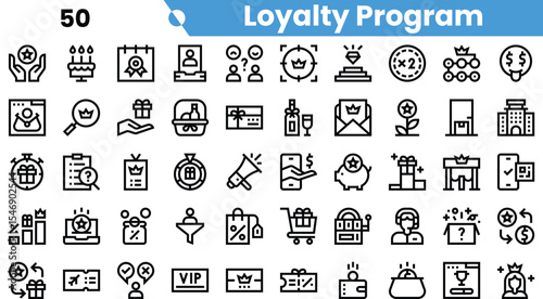 A collection of diverse loyalty program icons featuring awards, rewards, and customer engagement symbols.