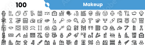 A diverse collection of makeup icons featuring various beauty tools and cosmetics in a stylish black and white design.