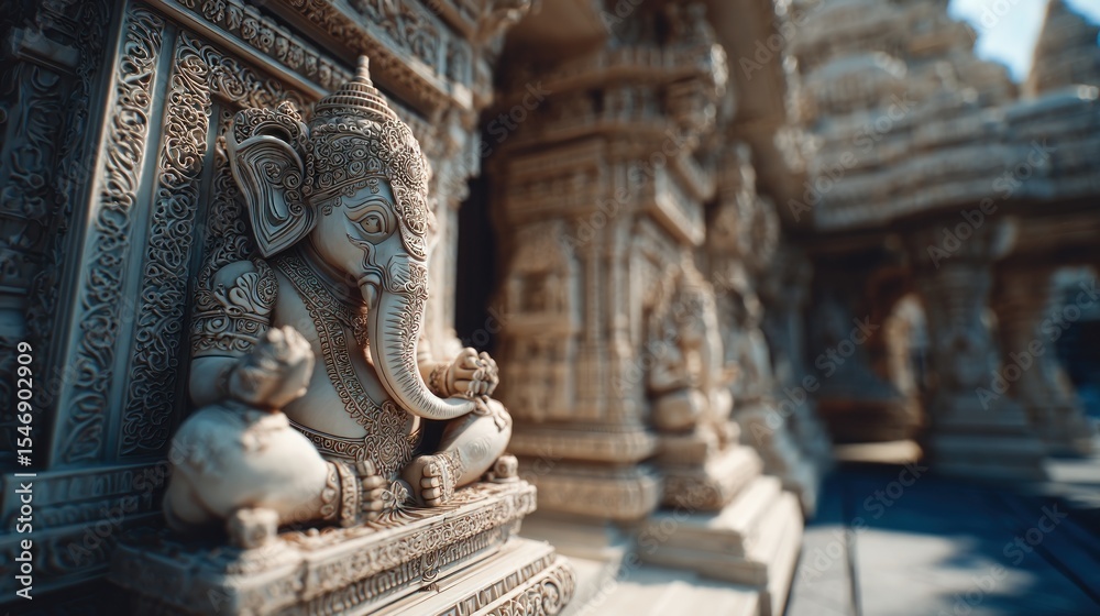 Fototapeta premium Intricate Ganesha Sculpture at a Temple, Spiritual Heritage of India