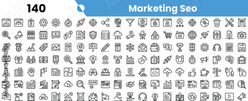 A collection of marketing and SEO icons designed in a minimalist style. Ideal for digital marketing projects.