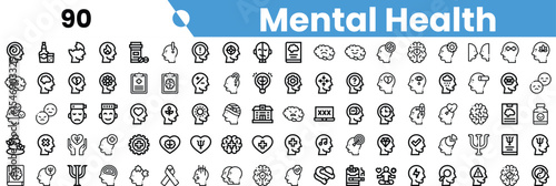 A diverse collection of mental health icons representing various aspects of emotional well-being and self-care.