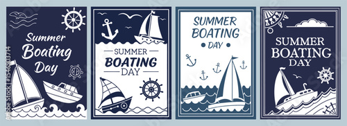 Nautical Summer Boating Day Illustrations Featuring Sailboats Stunning Poster Designs for Your Coastal Adventures