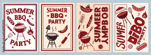 Sizzling Summer BBQ Bash Vibrant Poster Designs with Fun Illustrations of Grills and Delicious Food Items