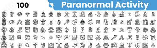 A diverse collection of icons representing various aspects of paranormal activity, including symbols, entities, and mystical themes.