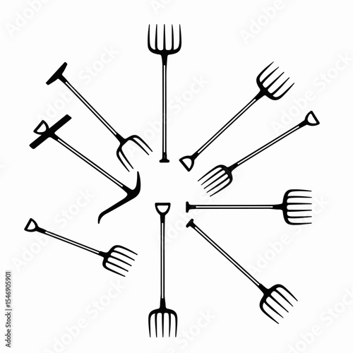 Pitchfork arrangement isolated on white background