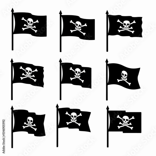 Pirate skull flags black and white set