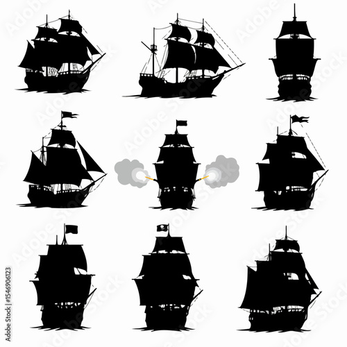 Pirate ships galleon nautical vessel sailing ship silhouette
