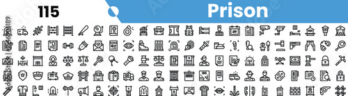 A collection of prison-themed icons featuring various elements related to incarceration, justice, and security.