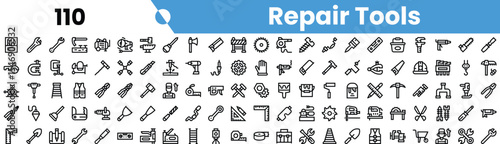 A diverse set of black and white icons showcasing various repair tools, perfect for DIY projects and professional use.
