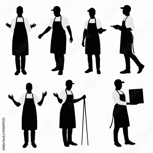 People wearing aprons in silhouette variations