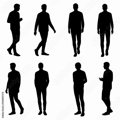 People silhouettes standing in various positions