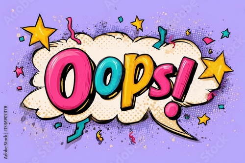 Oops expression in colorful comic style speech bubble