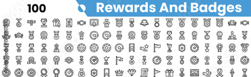 A collection of rewards and badges icons, featuring diverse designs for various achievements and milestones.