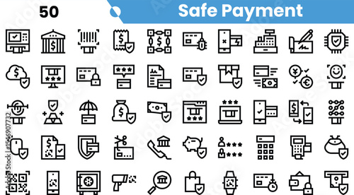Collection of minimalist safe payment icons in various styles, representing security in transactions.