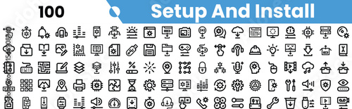 A collection of icons depicting various setup and installation processes in a sleek, modern design.