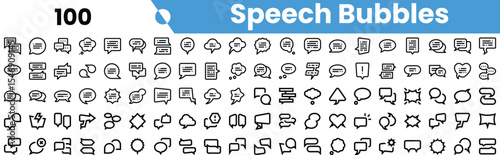 A collection of diverse speech bubble icons in black and white, representing various communication styles and messages.
