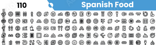 A diverse collection of simple icons representing popular Spanish foods, showcasing a variety of traditional dishes and beverages.