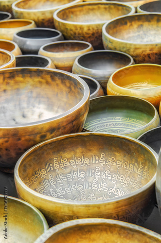 Detailed Sanskrit engravings on brass Tibetan singing bowls