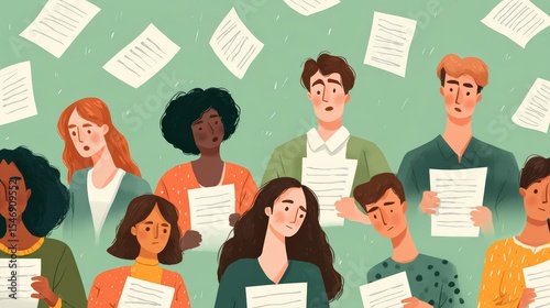 Diverse individuals reading scripts or documents
