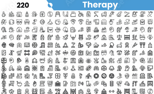 A diverse collection of therapy-related icons showcasing various aspects of mental health and well-being.