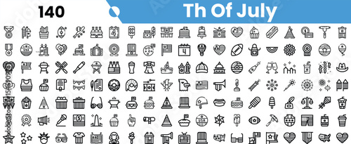 A vibrant collection of minimalistic black and white icons celebrating Independence Day, featuring fireworks, flags, and festive symbols.