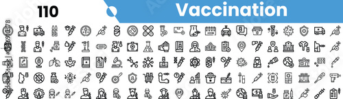 A comprehensive collection of vaccination icons, showcasing various health tools, vaccines, and medical symbols in a modern design.
