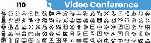 A collection of diverse video conference icons illustrating online communication tools and features, ideal for digital collaboration.