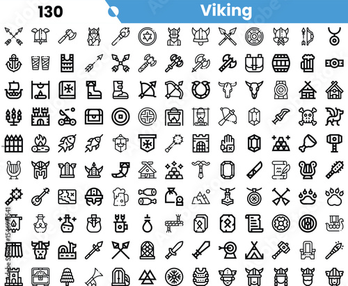 A diverse collection of Viking-themed icons featuring ships, weapons, and symbols, perfect for historical and nautical designs.