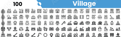 Wallpaper Mural A collection of village-themed icons, featuring various elements from community life, architecture, and nature. Torontodigital.ca
