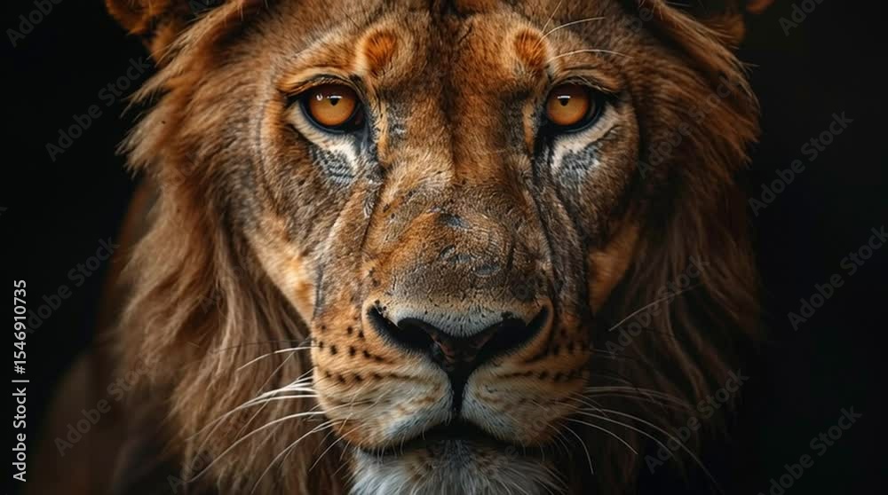 Majestic Lion: A striking close-up portrait of a majestic lion, its intense gaze and flowing mane exuding power and regal elegance. Majestic Lion: A striking close-up portrait of a majestic lion, its intense gaze and flowing mane exuding power and regal elegance.