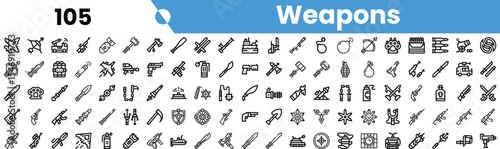 Collection of weapon icons featuring various designs and styles.