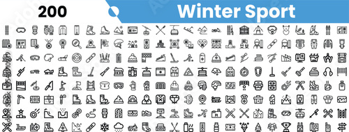A diverse collection of winter sport icons showcasing activities and equipment. Ideal for winter sports enthusiasts and graphic designers.