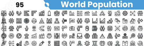 A collection of modern icons representing various aspects of world population, emphasizing diversity and data visualization.