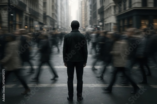 Urban isolation and social anxiety depicted through metropolitan anonymity and psychological disconnection