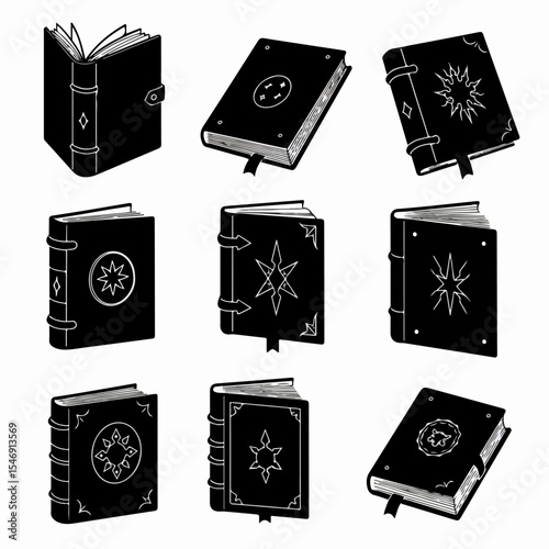 Magic spell books antique mysterious fantasy