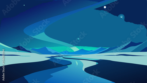 Arctic Night Serene River under the Aurora Borealis