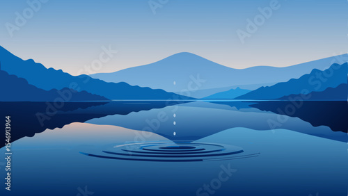 Serene Mountain Lake Reflection A Tranquil Water Droplet Scene