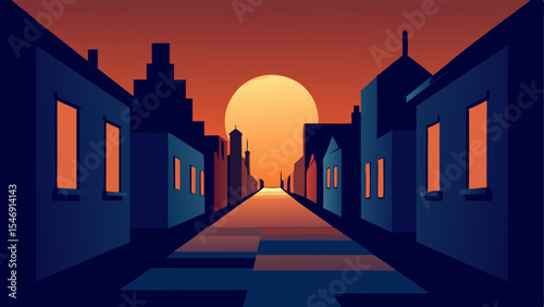 Sunset Cityscape A Serene Evening Street Scene at Dusk