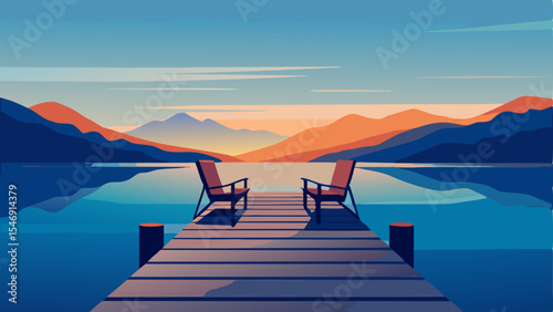 Serene Sunset Lakeside Relaxation on a Tranquil Wooden Dock