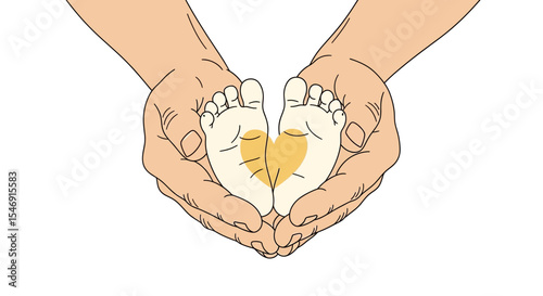 Father's day newborn baby feet in mother hands family love care and protection tiny child toes infant support safety vector
