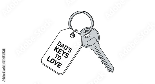 Father's day dad's keys to love keychain gift idea for father's day present and personalized keyring accessory design vector