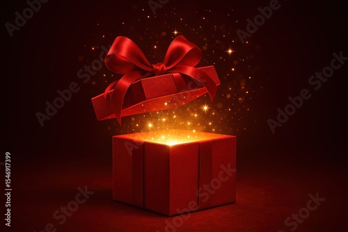 Surprise gift reveal with bright red box opening to display exciting present inside