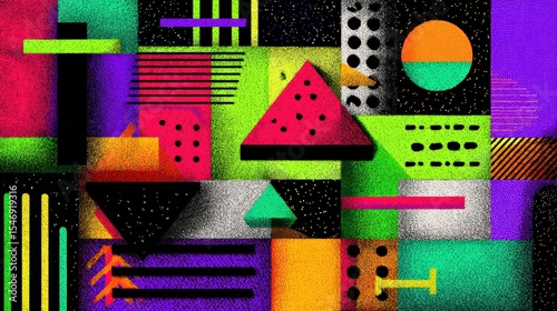 Vibrant geometric collage with abstract shapes and patterns for modern art designs