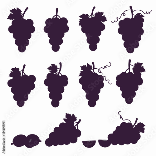 Grape silhouette, fruit, leaves, food element