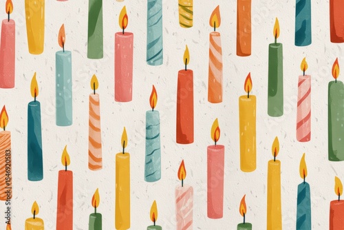 Cute birthday card design with colorful candles on white background