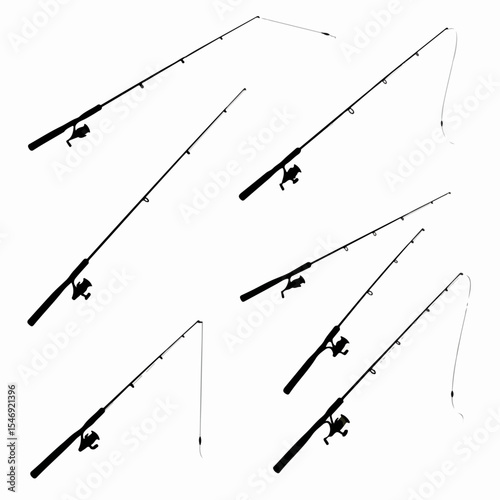 Fishing rods with reels silhouette collection recreation