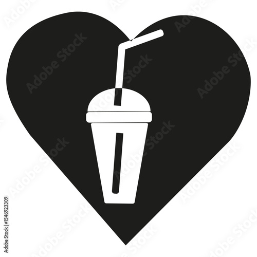 Drink icon. Beverage cup symbol. Refreshing straw illustration. Vector image.