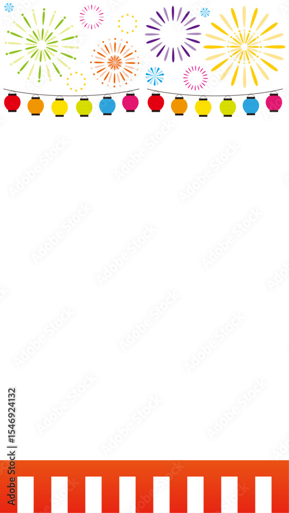 Obraz premium 打ち上げ花火と提灯のベクターイラスト 